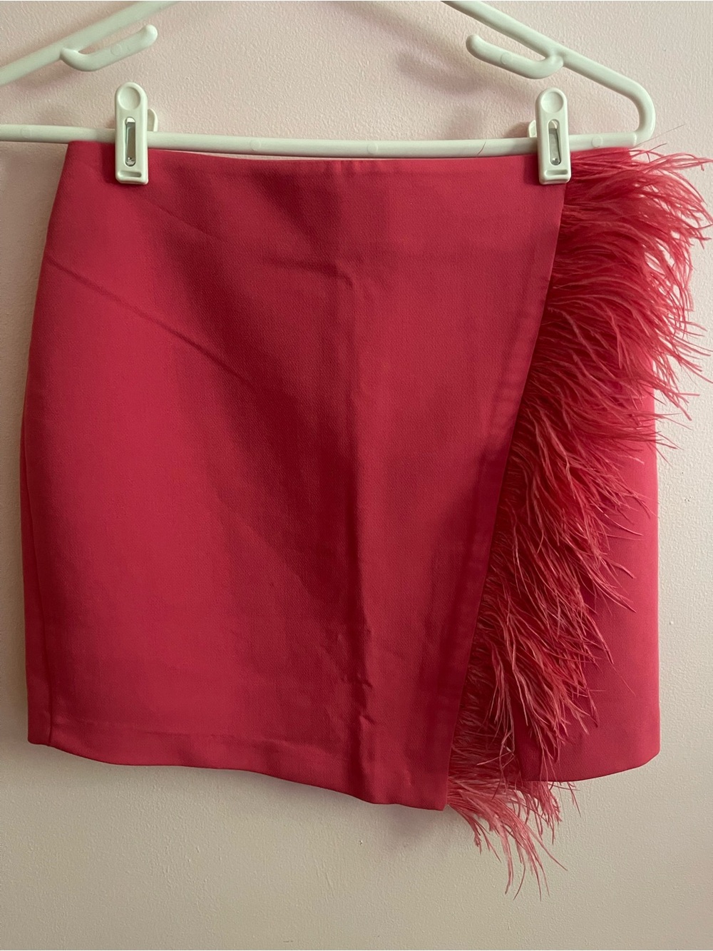 Hot Pink Feather-Trim Mini Skirt